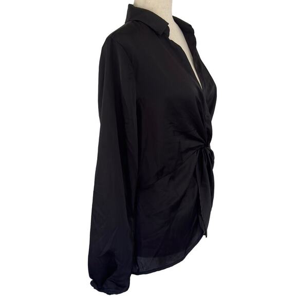 PLEIONE V-NECK TWIST FRONT COLLARED LONG SLEEVE BLOUSE IN‎ BLACK NWT SIZE SMALL - Picture 5 of 12